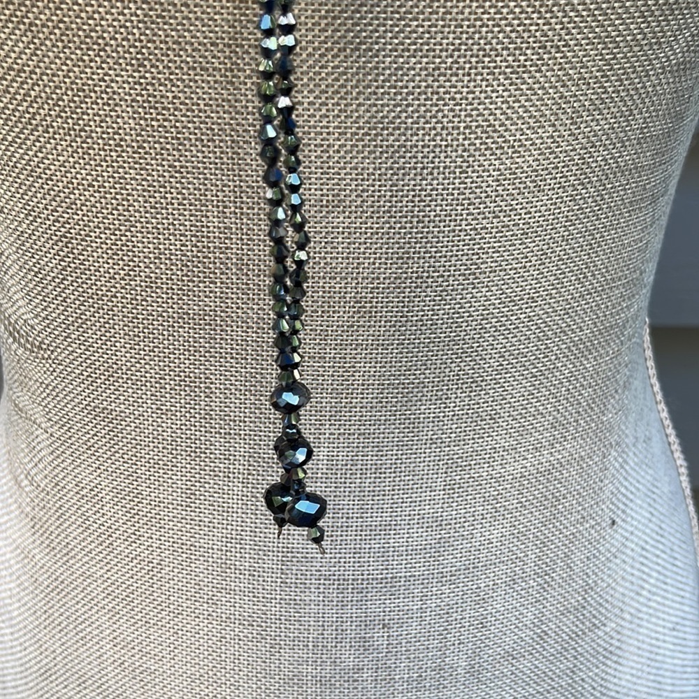 HANDMADE Swarovski Crystals Drop Necklace Charcoal with Silver 40 Inches Long - Picture 3 of 9